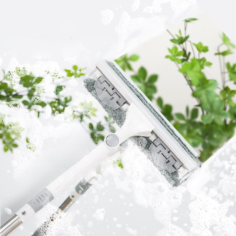 Window Cleaner 2 In 1 Telescopic Long Handle Glass Cleaning Tool Window Washing Equipment with Rotating Head