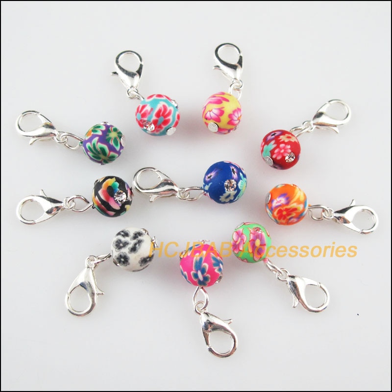 20 Round Flower Beads Charms Connectors Clasps Silver Plated Mixed Clay