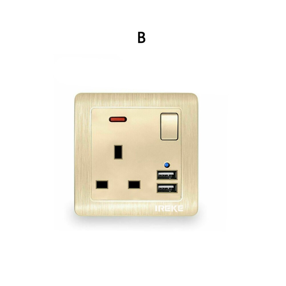 13A Double Wall UK Plug Socket 2 Gang Multifunctional Socket With USB Charger 2 Port Wall Outlets Flat Plate House Decoration: B