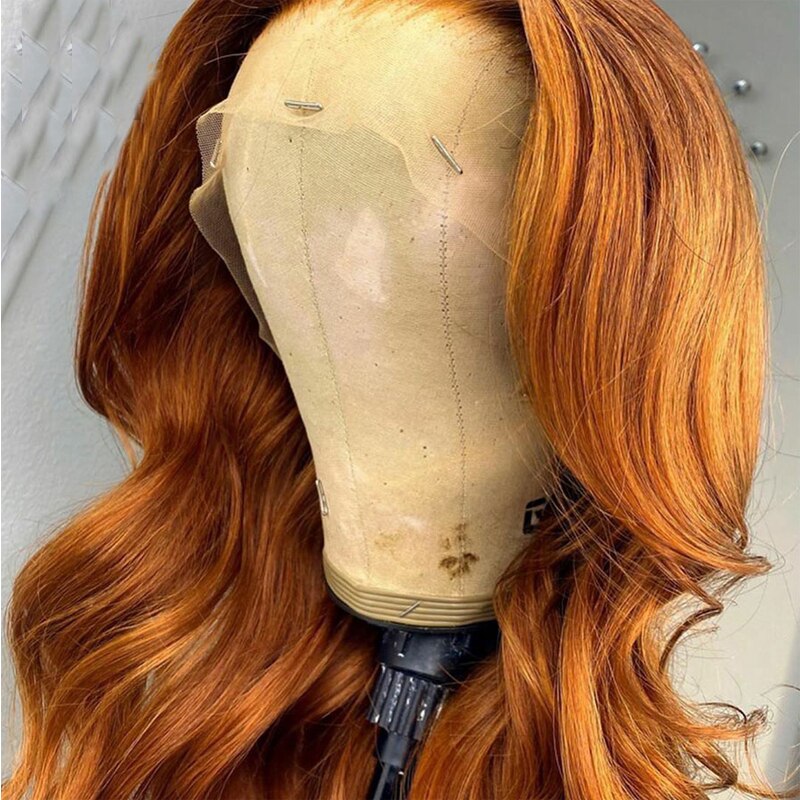 Body Wave Lange Oranje Gember Kleur Lace Front Synthetisch Haar Pruiken Met Baby Haar Natuurlijke Haarlijn Voor Zwarte Vrouwen Cosplay pruik