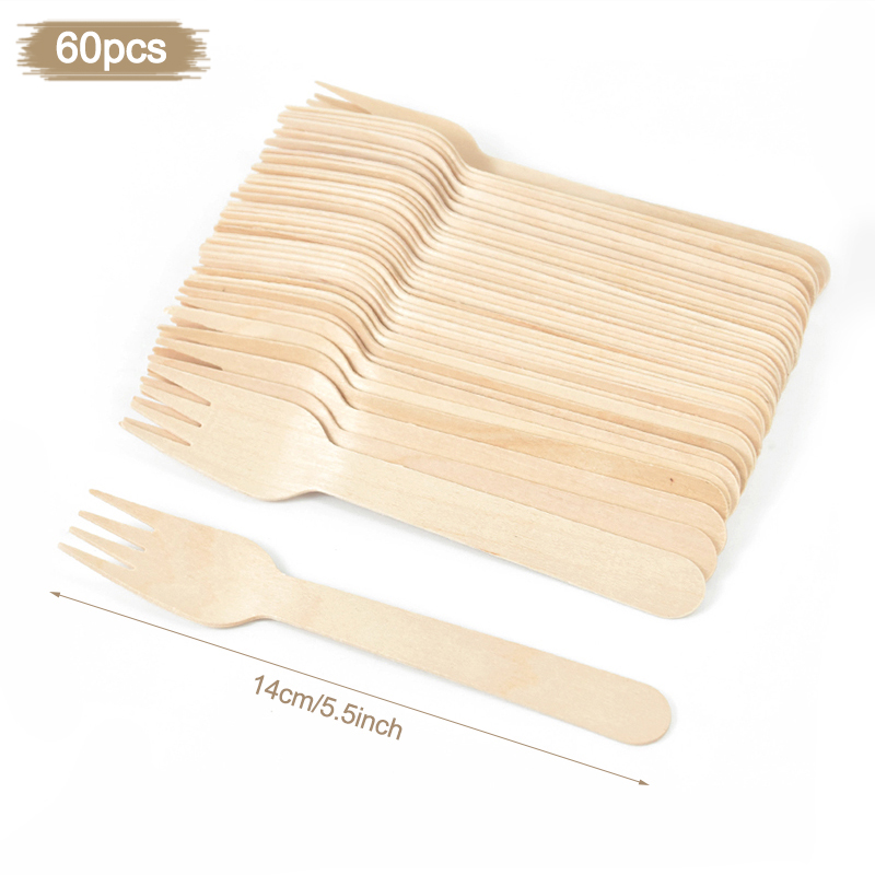 Cuchara de madera desechable, tenedor, cuchillo, juego de cubiertos, vajilla rústica para de cumpleaños y boda, suministros de decoración, cuchara para pastel y postre: Oro