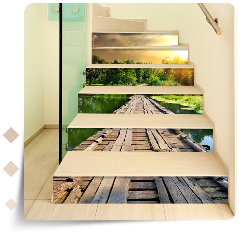 Trappeklistermærker til trappe 3d visuel effekt aftagelige vinyl vægdekaler moderne kunst landskabsbillede boligdekorationer: 8