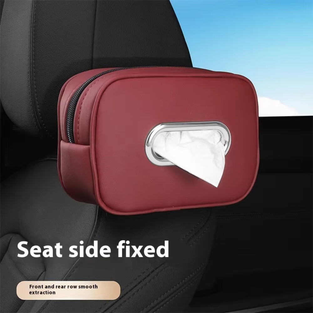 Multifunctional Car Tissue Box Zipper PU Leather Car Napkin Holder with Fix Strap Paper Box Backseat Tissue Case