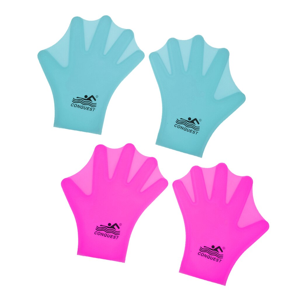 2 Pairs Water Gear Silicone Force Web Gloves Swimming Hand Aqua Training