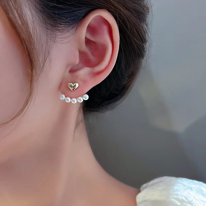 Metalen Hart Parel Oorbellen - Koreaanse Stijl Klassiek Gesimuleerde Parel - Koperlegering