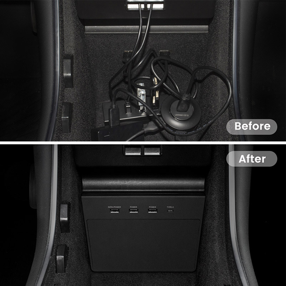 Kit Hub USB 5 en 1 pour Tesla Model 3 type-c, avec coussinet de charge, connecteur Multi USB, Console centrale pour intérieur de voiture