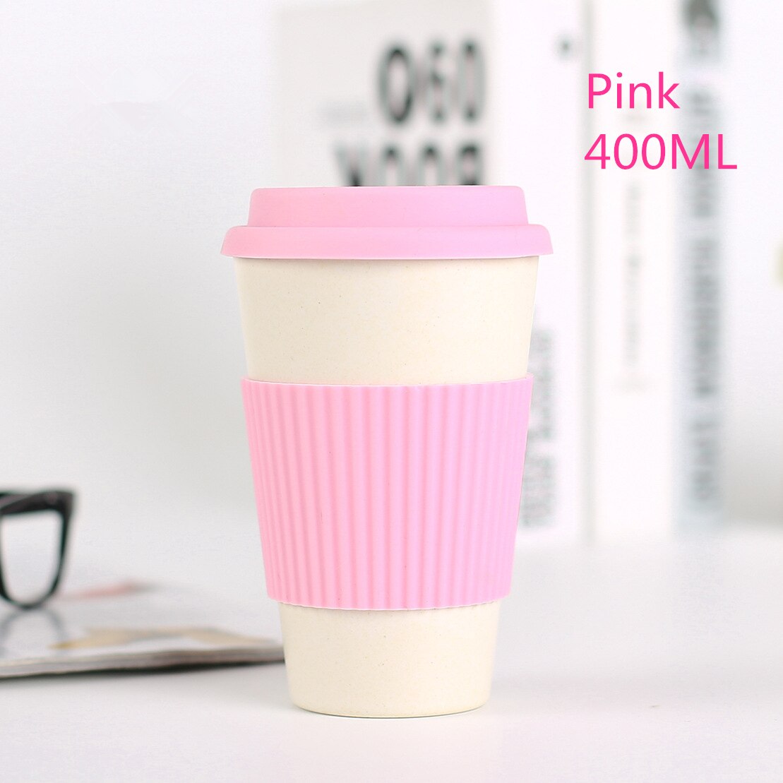 400ml Umweltfreundliche Bambus Faser Kaffee Becher Milch Becher Mit Deckel Tragbare Bahre Becher Tee Tassen Milch Tasse Für Büro hause Drinkwares: Rosa