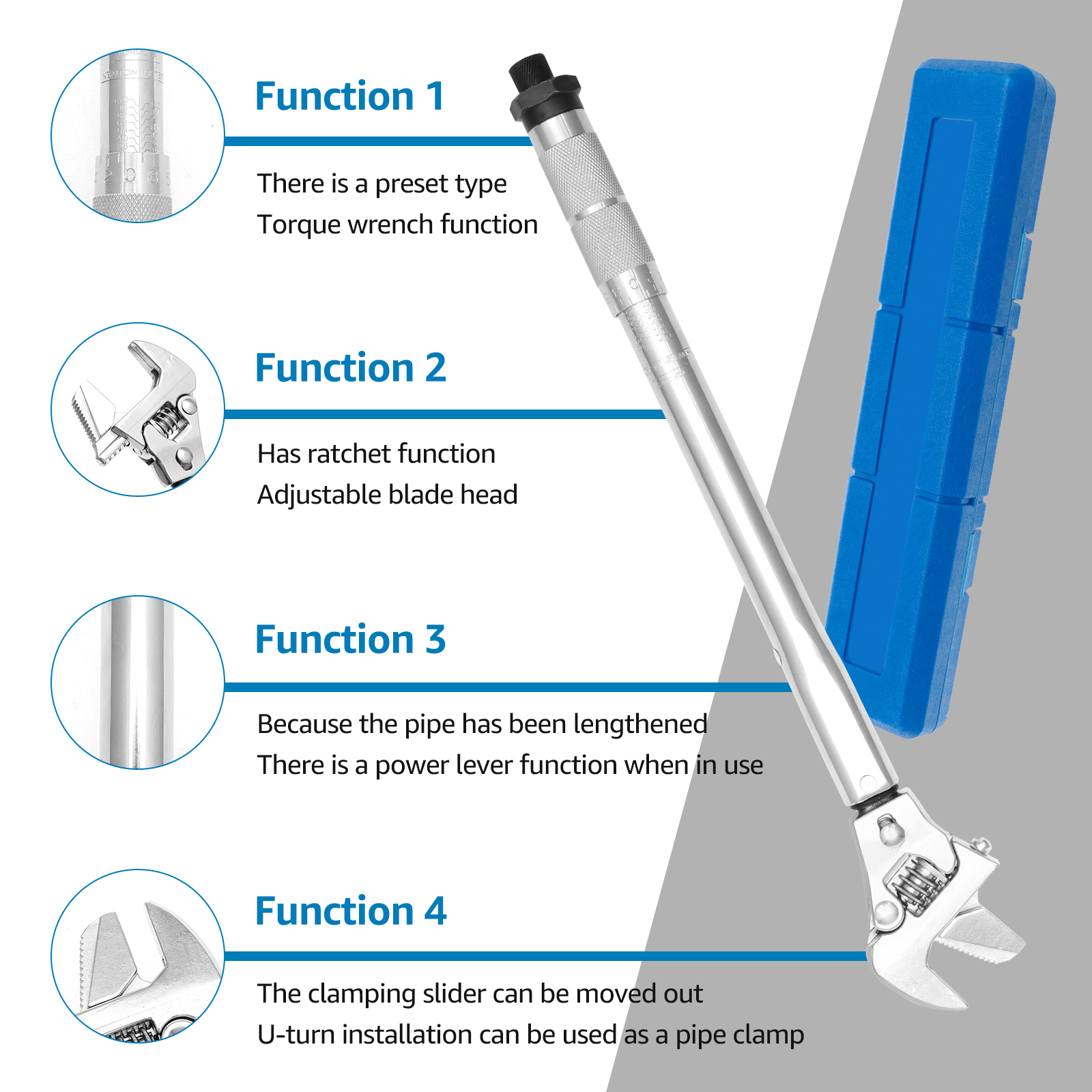 Adjustable Torque Wrench 19 to 110 Nm 43mm Open End Torque Spanner 4in1 Torque Wrench Repair Tool Aluminium Alloy Torque Wrench