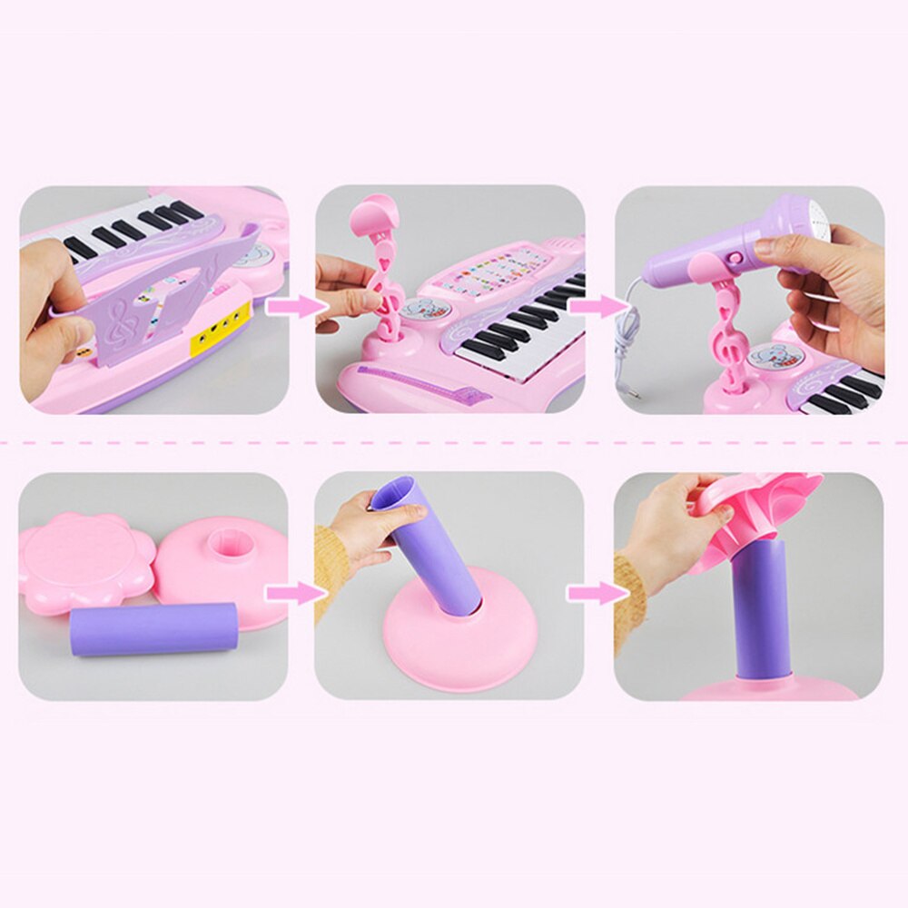 1pc Multifunctional Electronic Childrens Keyboard with Microphone Educational for Kids Children(Pink, without Ba