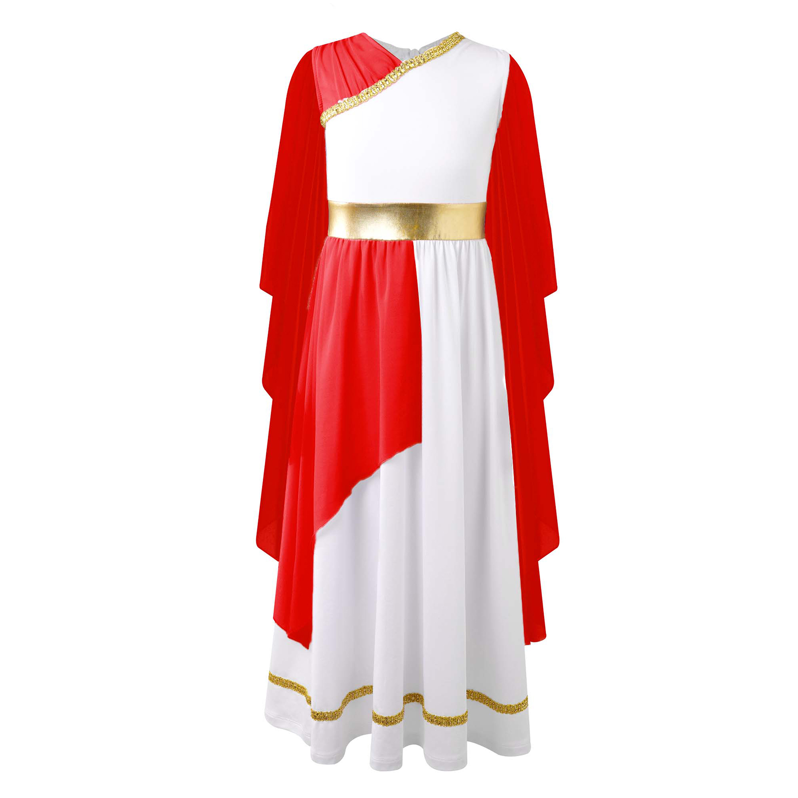 Girls Ancient Greek Princess Costume Robe Roman Grecian Toga Cosplay Sleeveless Shawls Tulle Robe Dress Halloween Performance: XXL / black