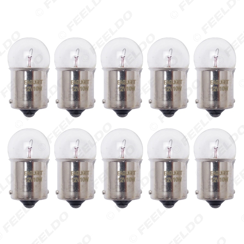 FEELDO 10 Uds 1156 BA15S G18 12V 10W coche de cristal claro lámpara de la bombilla de la cola del indicador del coche lámpara halógena # FD-2723