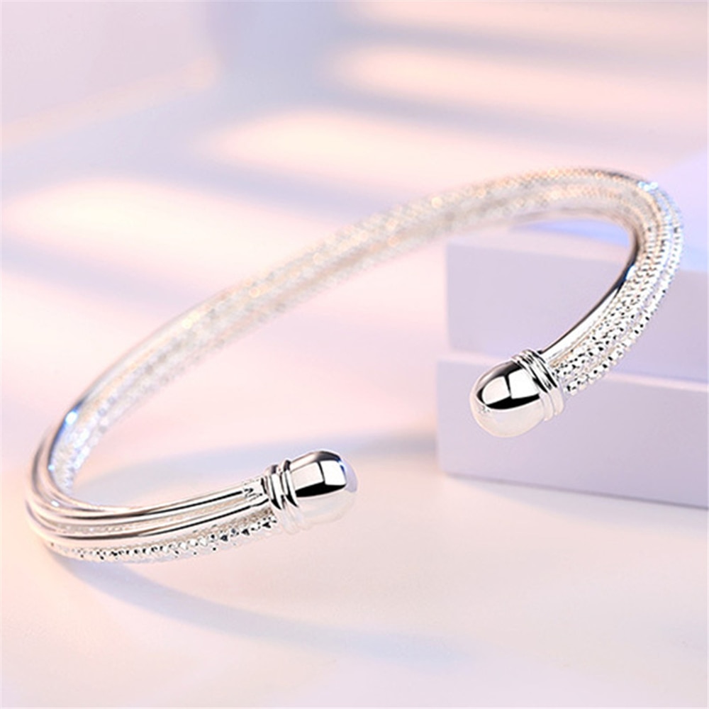 S999 – modèle de bracelet pour femme, couleur argent, ligne torsadée, bouche ouverte, simple, ligne florale de voiture, bijoux