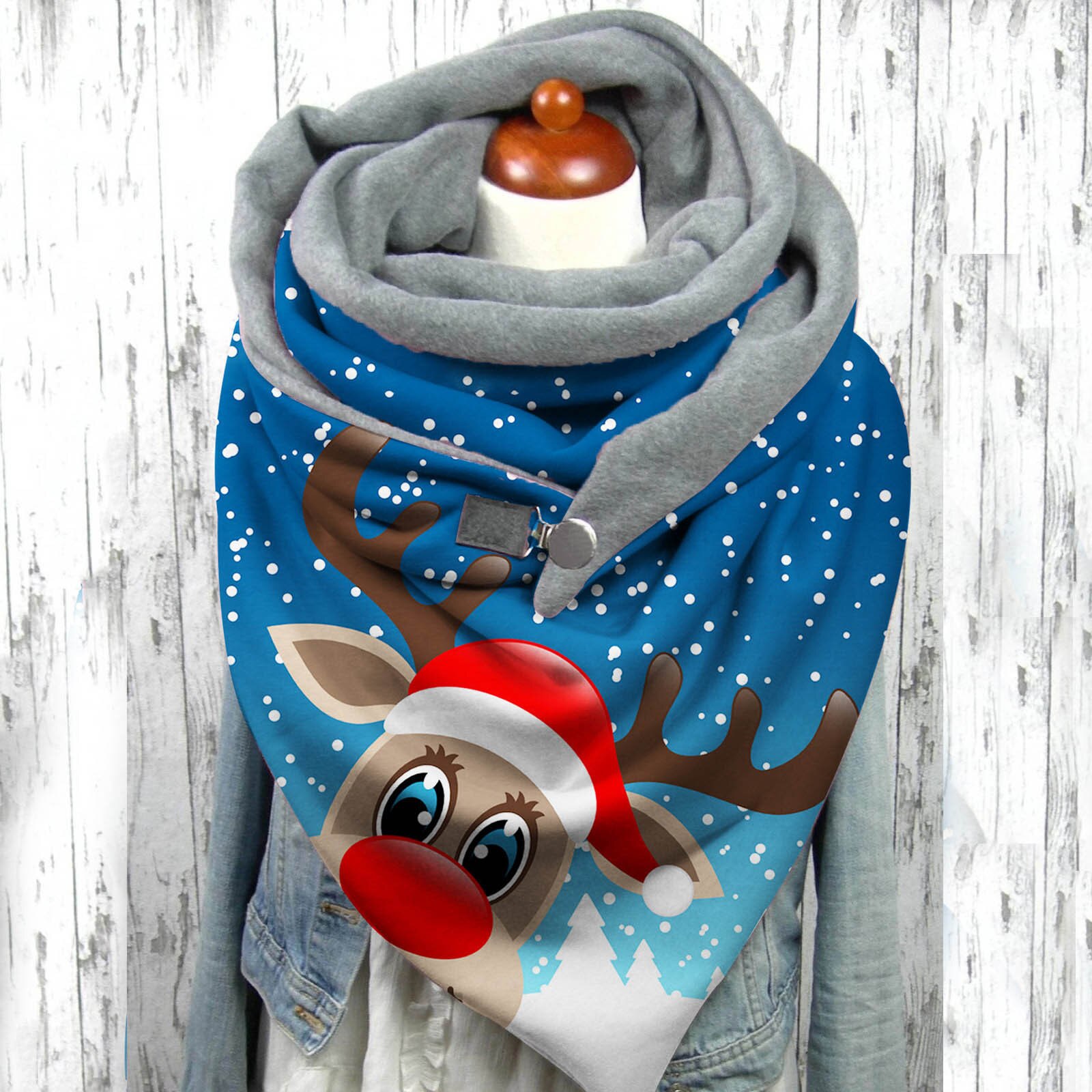 Christmas Deer Print Button Scarves Winter Women Soft Wrap Warm Shawls Winter Windproof Warm Scarf echarpe hiver femme