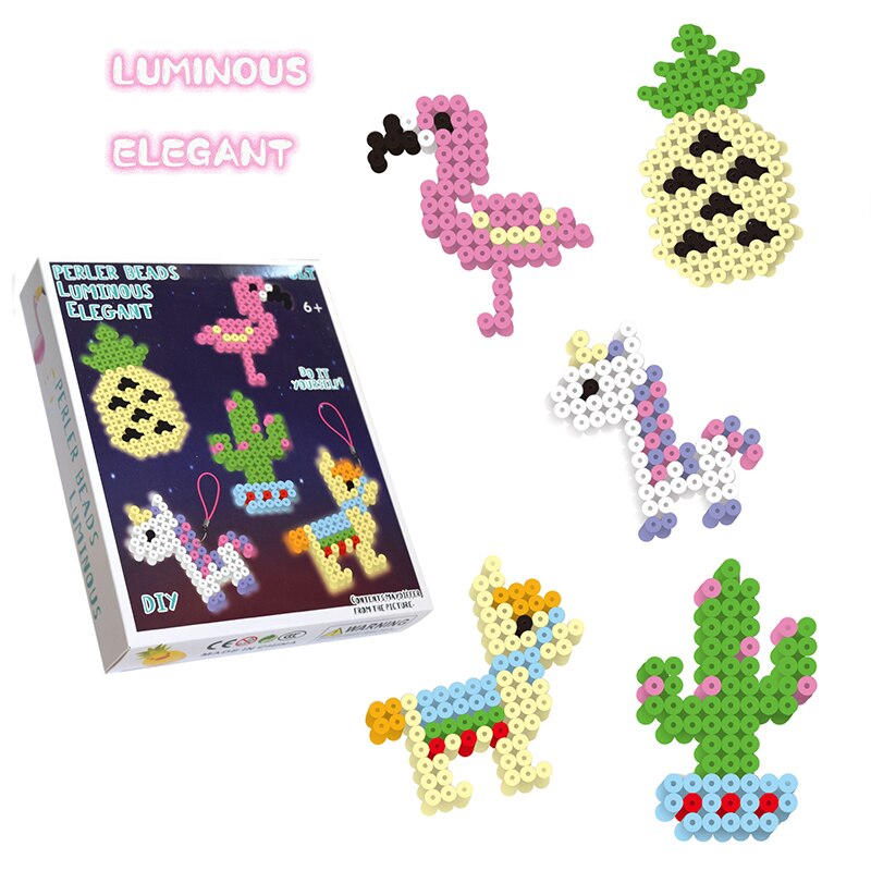 JINLETONG Hama Beads 5mm perline con fusibile luminoso set animali fai da te puzzle perline di ferro set giocattoli educativi di intelligenza fai da te