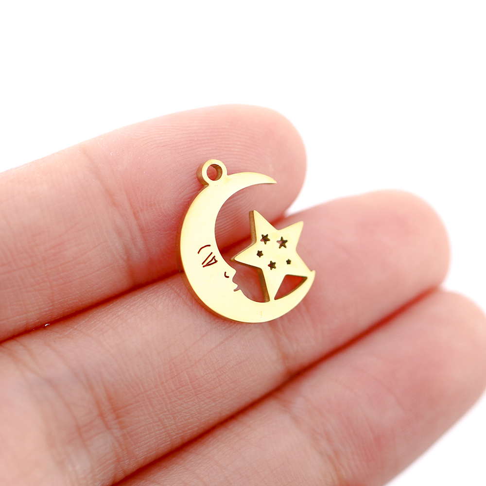 5 unids/lote de colgantes de acero inoxidable con forma de luna/sol/estrella para pulsera, collar, accesorios para hacer joyas DIY hechos a mano