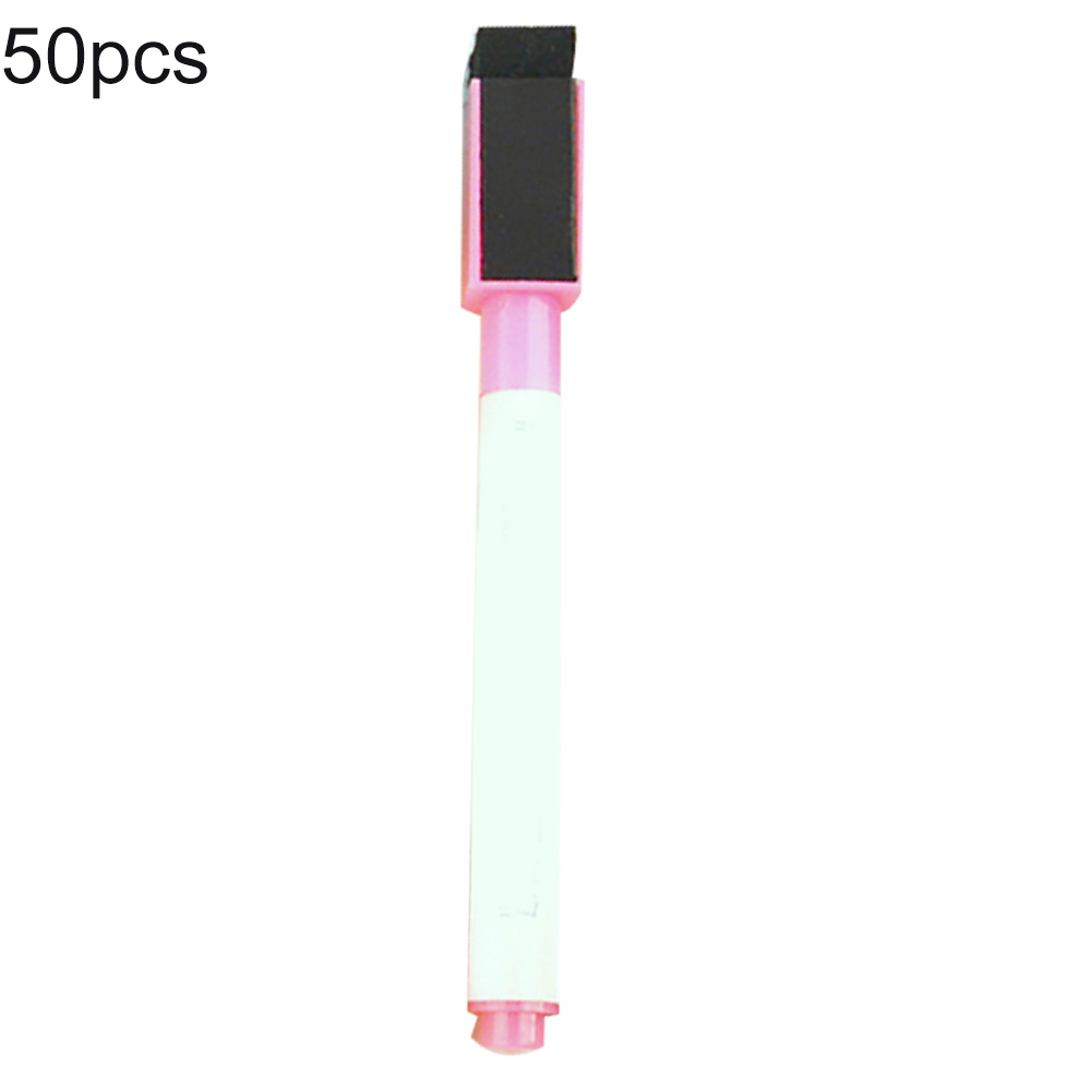 50Pcs/lot Magnetic Whiteboard Pen Erasable Dry White Board Markers Magnet Built In Eraser Office School Supplies: Pink