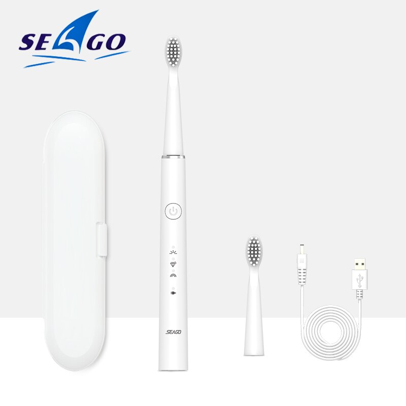 Seago-cepillo de dientes eléctrico recargable, 5 modos, blanqueador, limpieza dental, cuidado bucal , caja de viaje: WHITEBOX