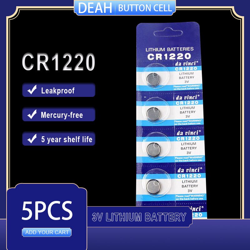 5 Pcs CR1220 Knoopcel Batterijen Cr 1220 DL1220 BR1220 LM1220 3V Lithium Batterij Voor Horloge Speelgoed Computer rekenmachine Controle