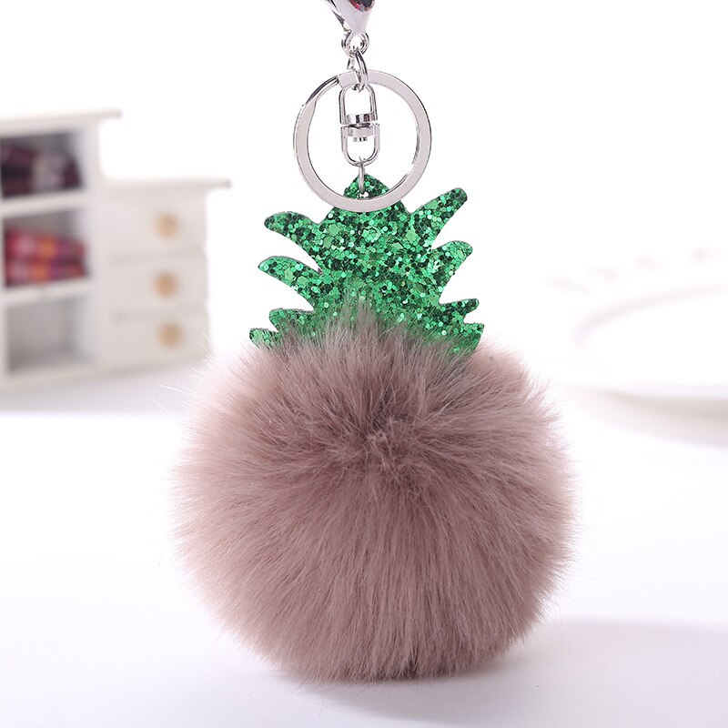 Pluizige Faux Fur Ball Pompom Sleutelhanger Vrouwen Bag Charms Kerstboom Ananas Sleutelhanger Trinket Auto Sleutelhanger Kettingen 2C0322: 8
