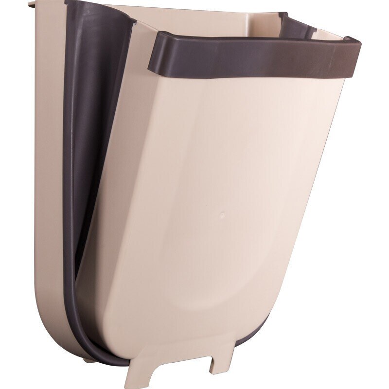 Wall Mounted Folding Waste Bin 9L Bathroom Kitchen Cabinet Door Hanging Trash Can Plastic Toilet Garbage Storage Trashcan