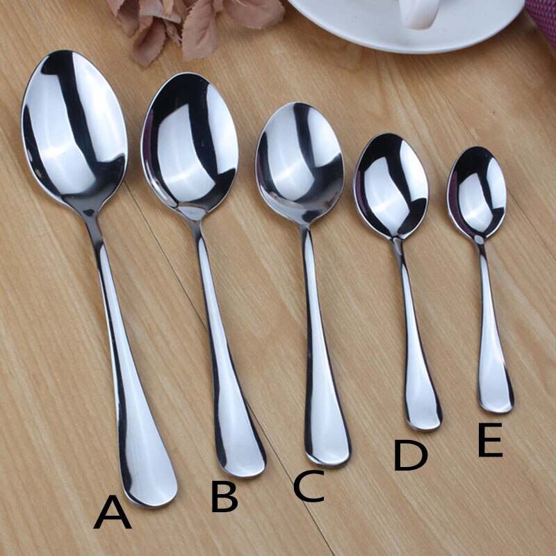 6pcs Stainless Steel Coffee Teaspoon Dinner Spoon Set Ice Cream Sundae Tea spoons Dessert Stirring Soup Tablespoon Scoop 5 size