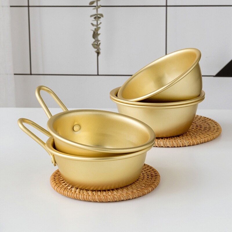Korean Yellow Aluminum Bowl With Handle For Noodle Traditional Rice Wine Kitchen Cookware Hiking Soup Dish BBQ Camping Bowls