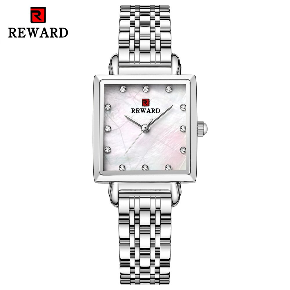 Reloj de cuarzo cuadrado para mujer, pulsera de acero inoxidable de oro rosa Simple, resistente al agua, 2022: Silver