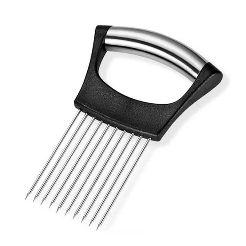 Steel Onion Needle With Cutting Safe Aid Holder Easy Slicer Cutter Tomato Safe Fork Handheld Vegetable Knife Kitchen: Black 14x9.3cm