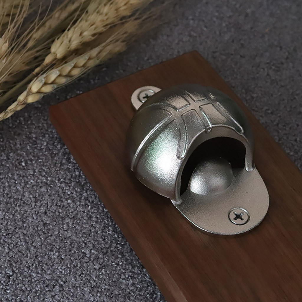 Bottle Opener Wall Mount Bottle Basketball Opener Embedded Magnetic Cap Catcher Solid Wood Fridge Bar Basketball Opener