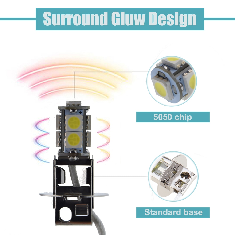1/2 Pcs H3 LED Bulb 5050 9SMD White 6000K For Car Auto Fog DRL Driving Light Or Flashlight Torches Head Lamp PK22S 6V 6 Volt DC