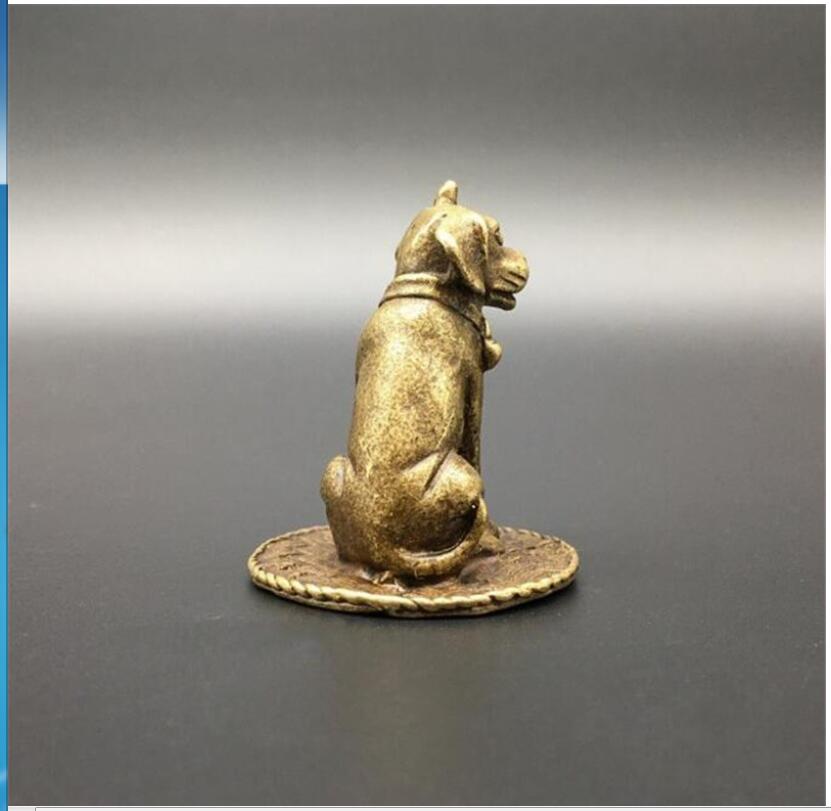 Copper statue Collection Chinese Brass Carved Zodiac Animal Dog Wealth Dog Watchdog Exquisite Small Statues