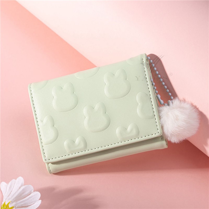 Cartoon Small Wallet Cute Korean Short Wallet Women's Solid Color Cute Rabbit Pattern Simple Multi Card Bag Zero Wallet