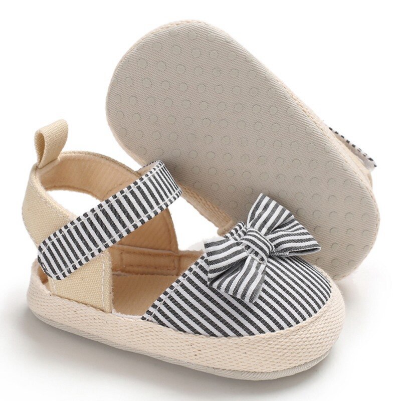 Baby Meisje Sandalen Ademend Streep Patroon Anti-Slip Meisjes Schoenen Met Strik Casual Sneakers Peuter Zachte Zolen Strand Sandalen: Black / 0-6 months