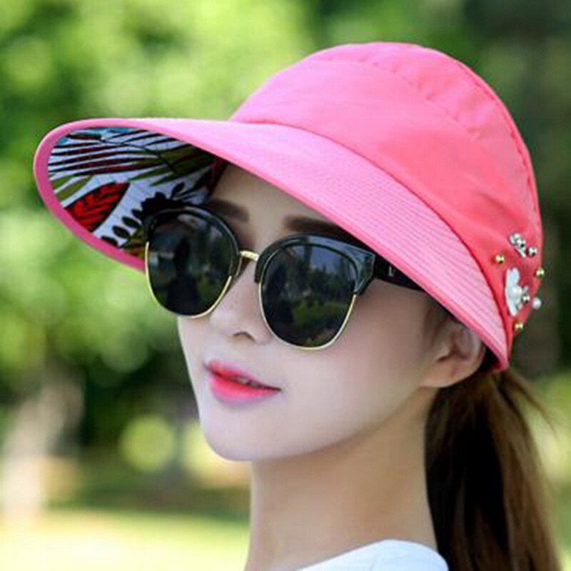 Dihope-sombreros para el sol y la playa para mujer, visera de perla empaquetable, sombrero con cabeza grande, gorro femenino de ala ancha, protección UV, novedad de verano: 7