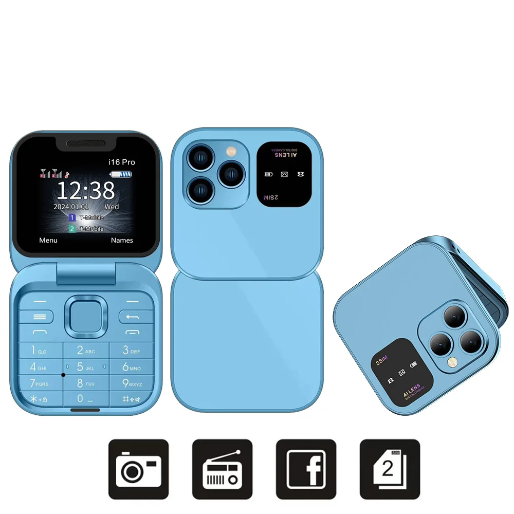 SERVO 2024 Neues Mini-kippen-praktisch FM-Radio Magie Stimme schwarze Liste Geschwindigkeit wählen Vibration 2 SIM-Karte Kleines Anzeige faltbares Telefon: weiß