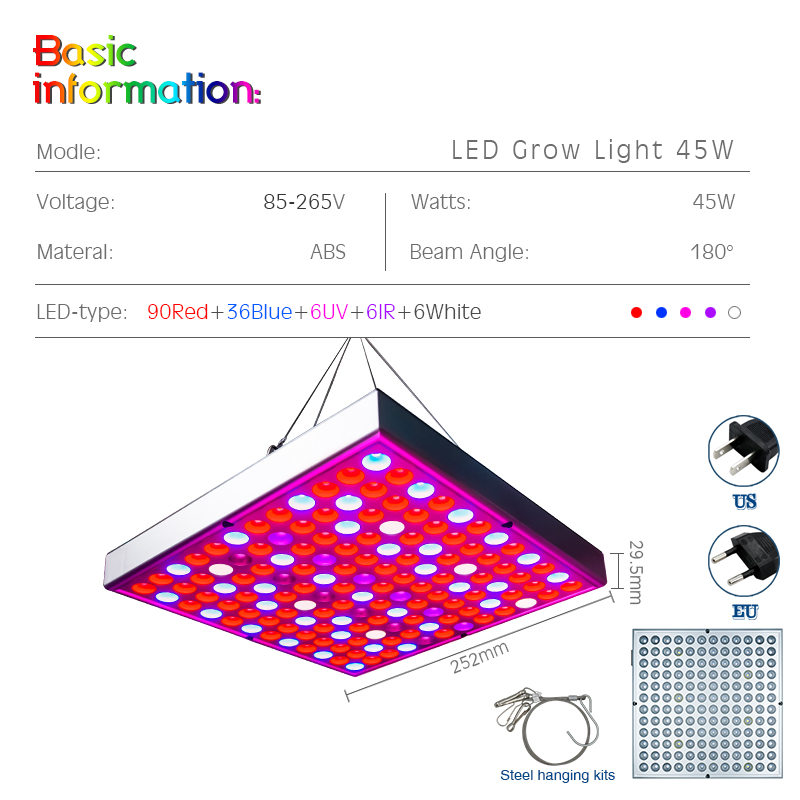 Led Grow Light Full Spectrum 25W 45W Growing Lamps AC85-265V Plant Growth Lighting for Plants Flowers Seedling Cultivation