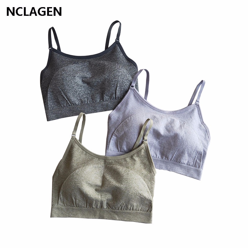 Kvinnor sömlös sport-bh högt stöd effekt gym toppar push up vadderad träning solid fitness träning yoga underkläder nclagen