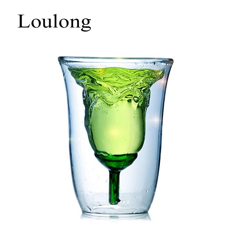 180 ml Bloem Vormige Dubbele Muur Rose Dubbelwandige Hittebestendige Koffie Bier Thee Melk Cup Whisky Glaswerk Bar Cocktail glas