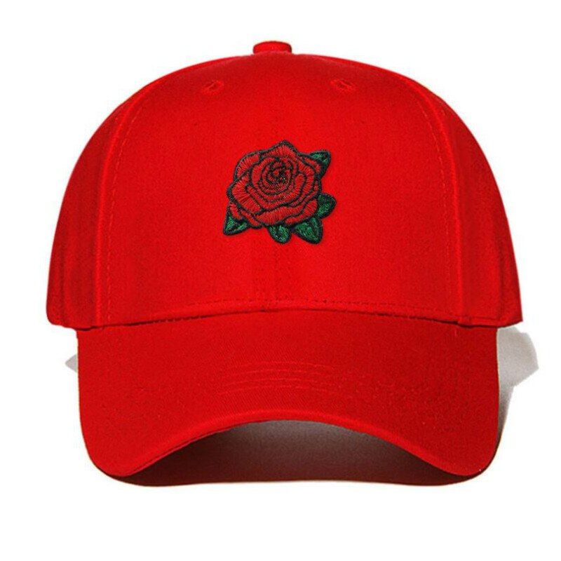 Rose baseball kasket hip hop kvinder bomuld broderi blomst snapback hat udendørs sport buet sommer hat kvindelig far hat: Rød