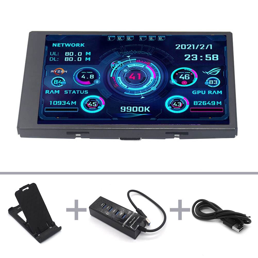 Neueste 3,5 Zoll IPS Typ-C Sekundären Bildschirm Computer CPU GPU RAM HDD Monitor mit Halterung USB Anzeige AIDA64 für Mini ITX fallen: mit USB Splitter