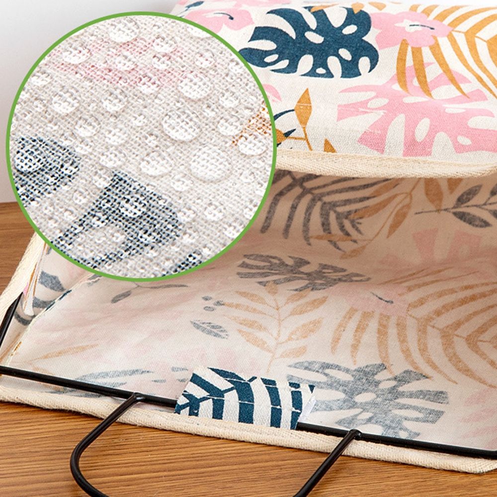Panier de rangement en lin et coton, tissu imprimé à rayures simples, sac de rangement mural suspendu à la maison ou au bureau avec crochet
