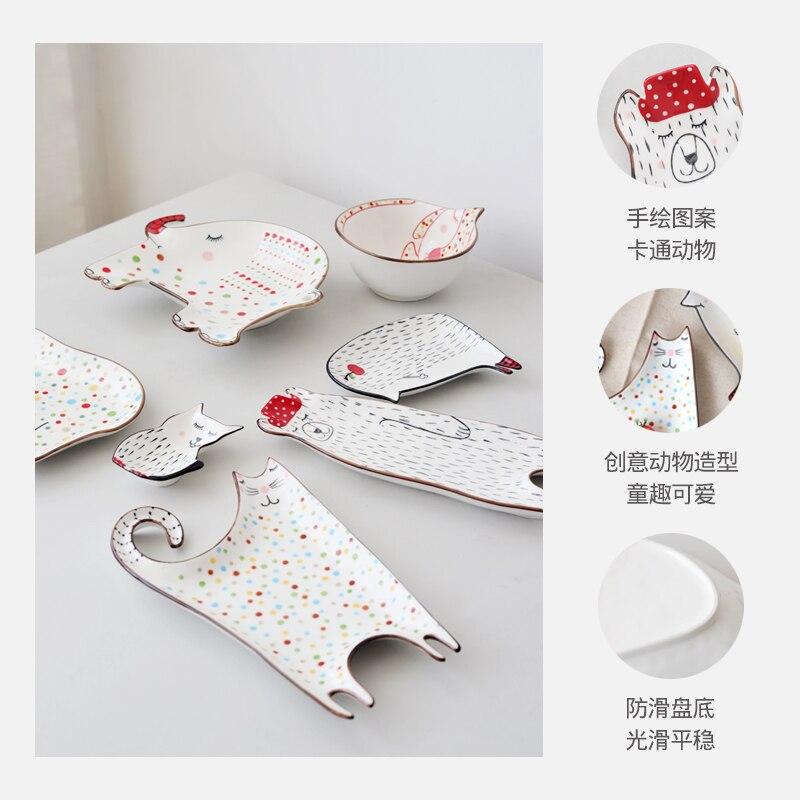 Animal Ceramic Plate Breakfast Beef Dishes Cartoon Cute Dessert Dish Fruit Snack Plate Animal Dish Dinnerware Set