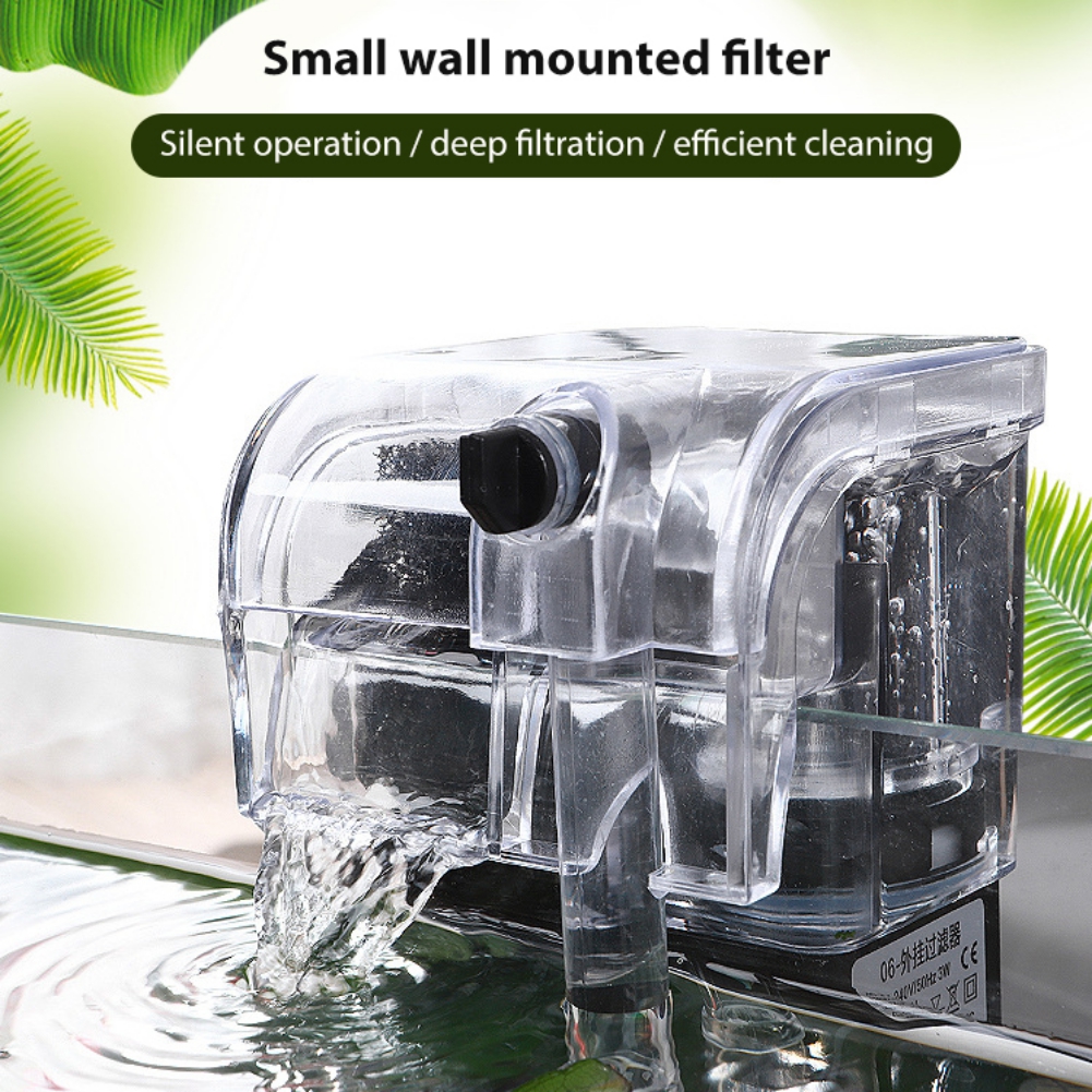 Aquarium Water External Filter Small Fish Tank Waterfall Filter 3 in 1 Hanging Cylinder Filter External Oxygenation Filter