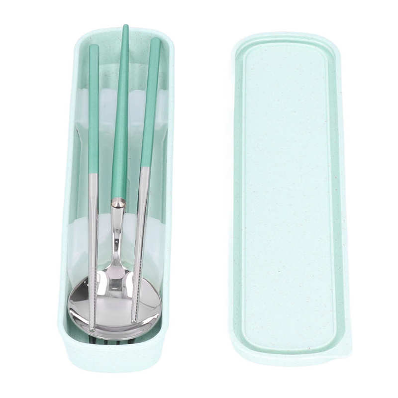 Utensils Set Fork Spoon Chopsticks Set Smooth Lightweight Pocket for Travel Camping: Green silver