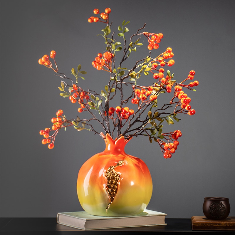 Kinesisk simulation granatæble vase dekoration zen retro tørrede blomster ornamenter stue bogu ramme bolig dekoration vase