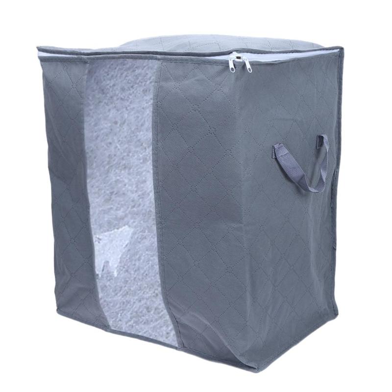 48X44X28.5Cm Bamboe Houtskool Kleding Beddengoed Dekbed Rits Kussens Non Woven Opbergtas Organizer Voor Kussen quilt Deken: Gray