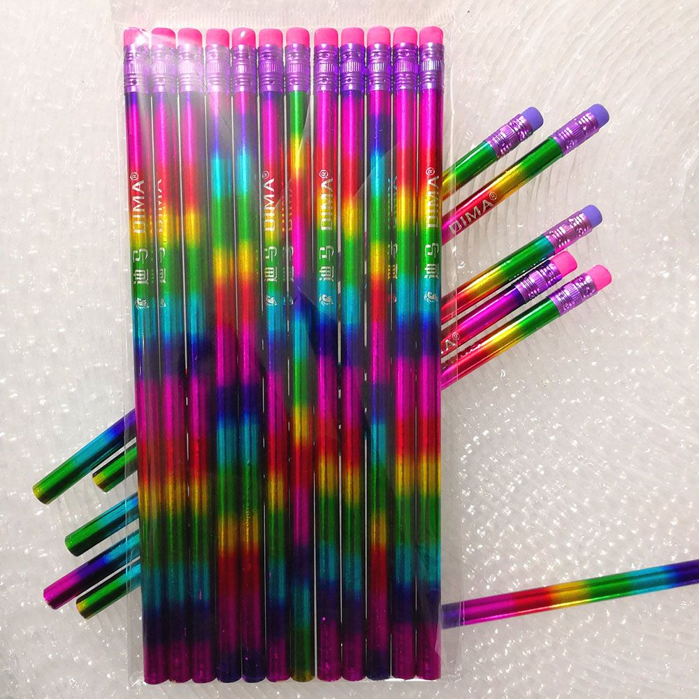 12Pcs Rainbow Pencil Wood Environmental protection Pencil Bright color Appearance Pencil school office writing Pencil