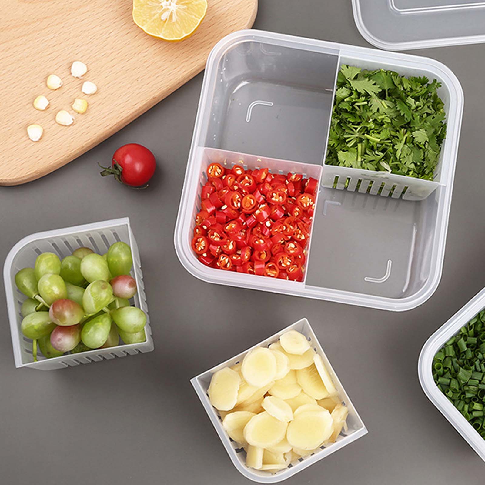 Drain Sealed Ginger Container Crisper Debris Fridge Storage Boxes Tray Refrigerator Organizer Kitchen Fridge Storage Box