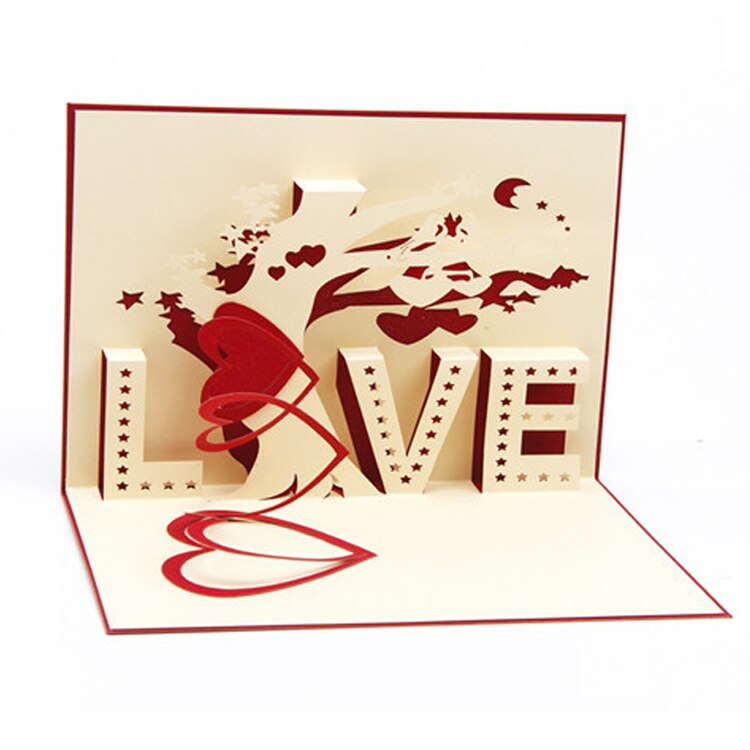 tarjeta de felicitación 3D con árbol de amor, tarjetas postales de boda, árbol de amor, tarjetas de recuerdo