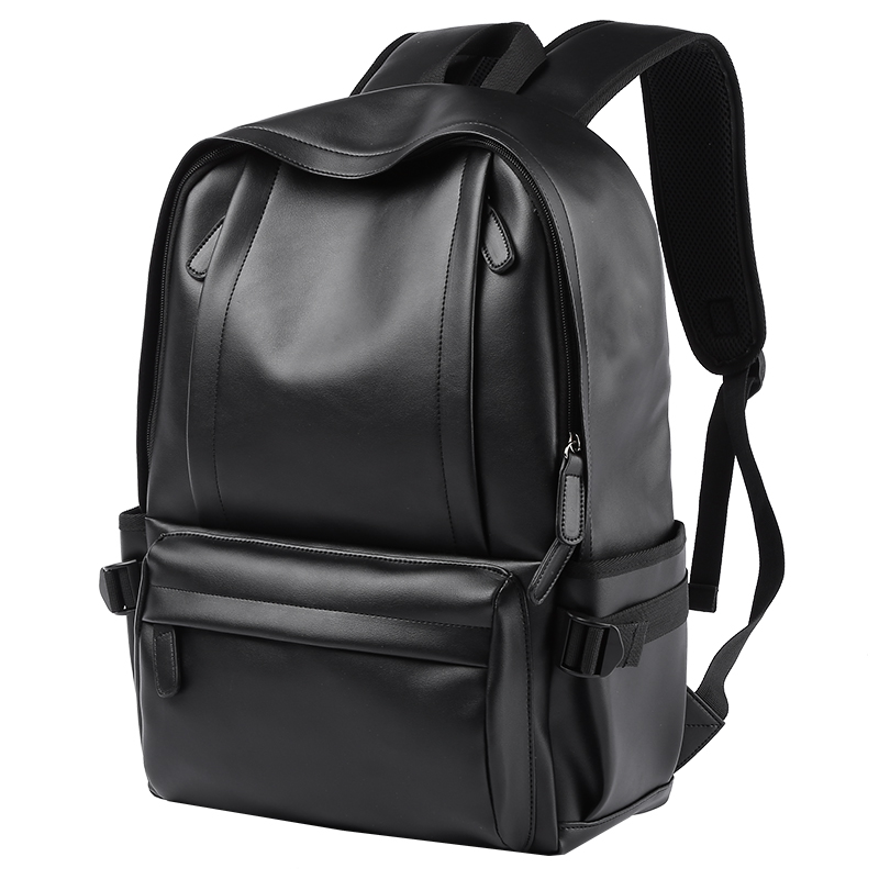 MOYYI Men Leather Backpack Waterproof 14 inch Laptop Backpacks with USB for Teenager Travel Sport Male Mochila: black